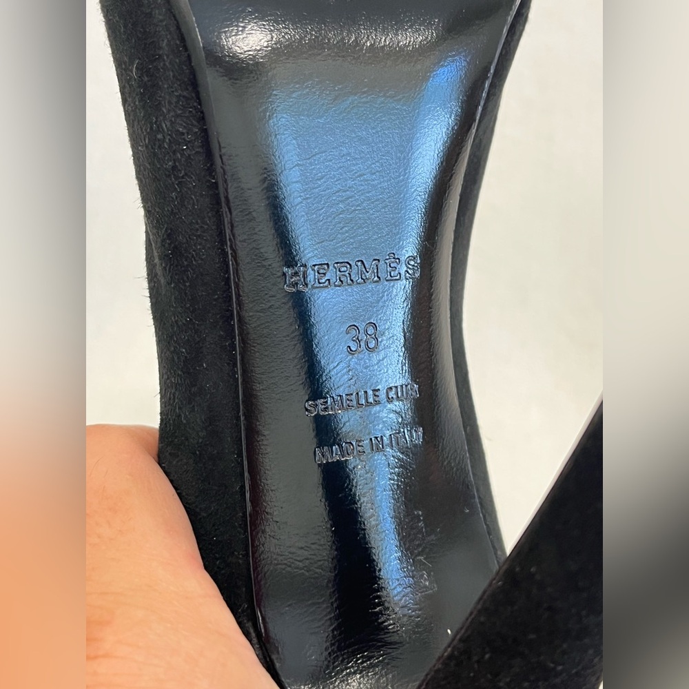 Hermes Florida Suede Black Heels 7.5 - Picture 10 of 16